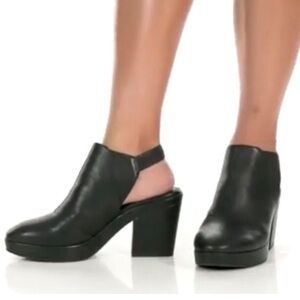 Eileen Fisher CHANCE Black Leather Closed Toe Block Heeled Slip On Slingback